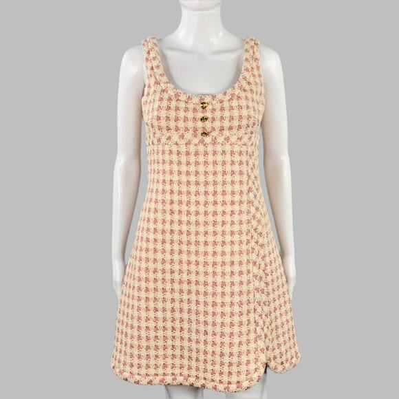 GIAMBATTISTA VALLI Size 4 Cream Pink Cotton Blend Houndstooth A-Line Dress - Picture 1 of 13